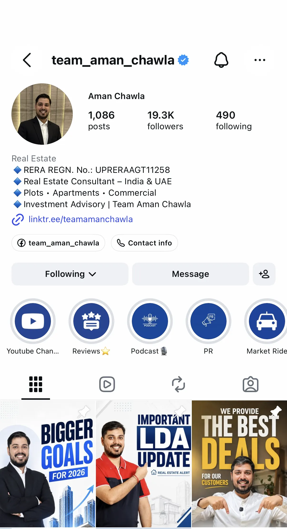 Team Aman Chawla Instagram Profile & Personal Branding Growth